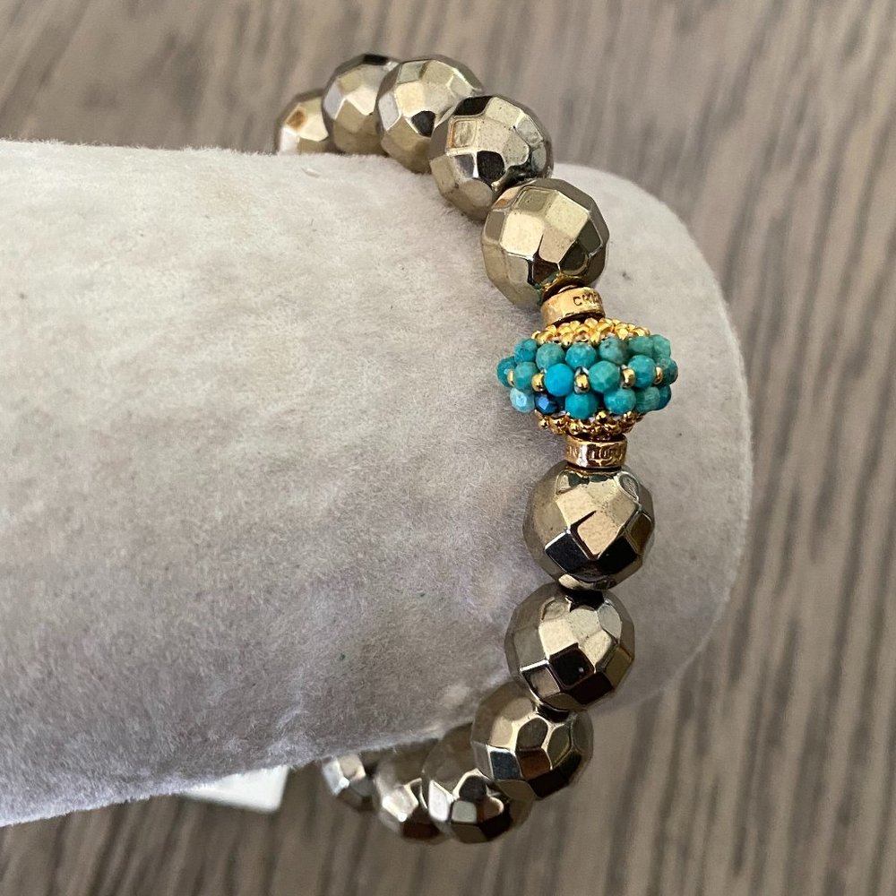 Chan Luu Faceted Pyrite Turquoise Stretch Bracelet